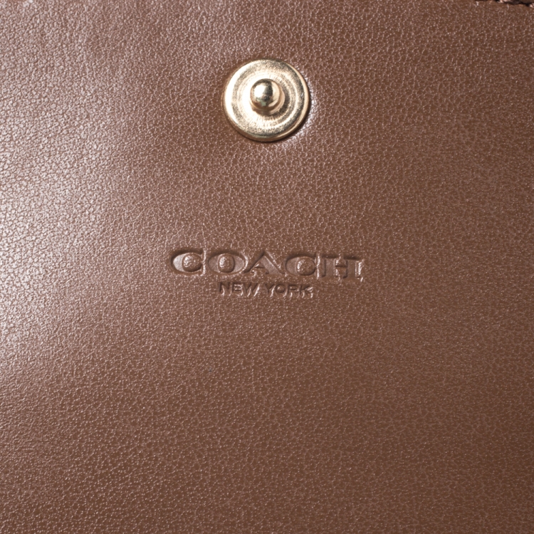 Pre Owned Coach Brown Leather and Coated Canvas Signature Compact  Wallet