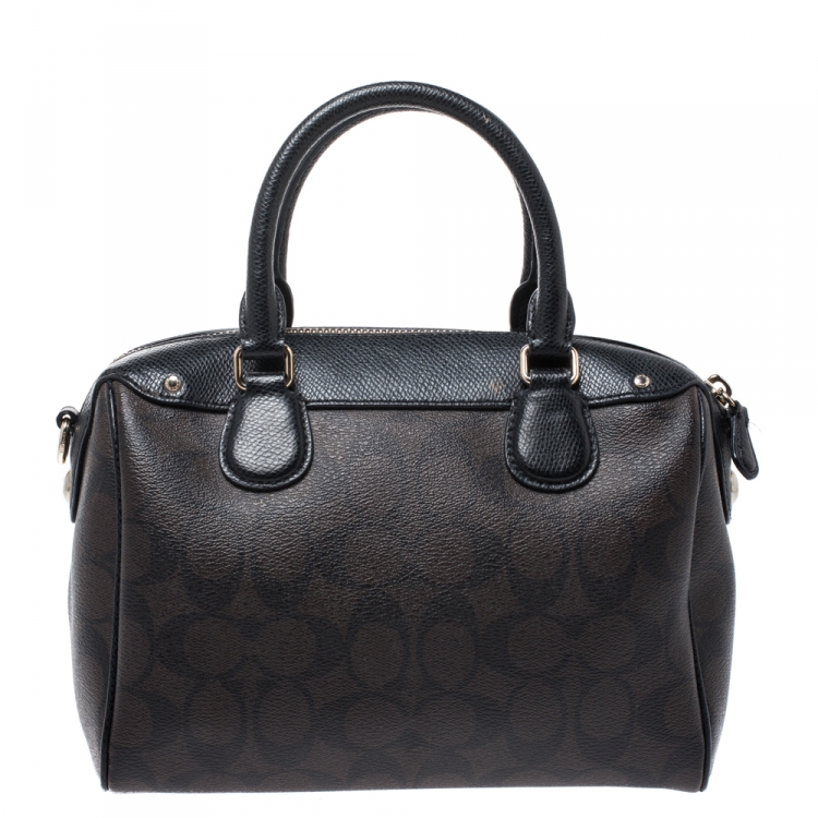 Pre Owned Coach Brown Signature Coated Canvas and Leather Mini Bennett Satchel