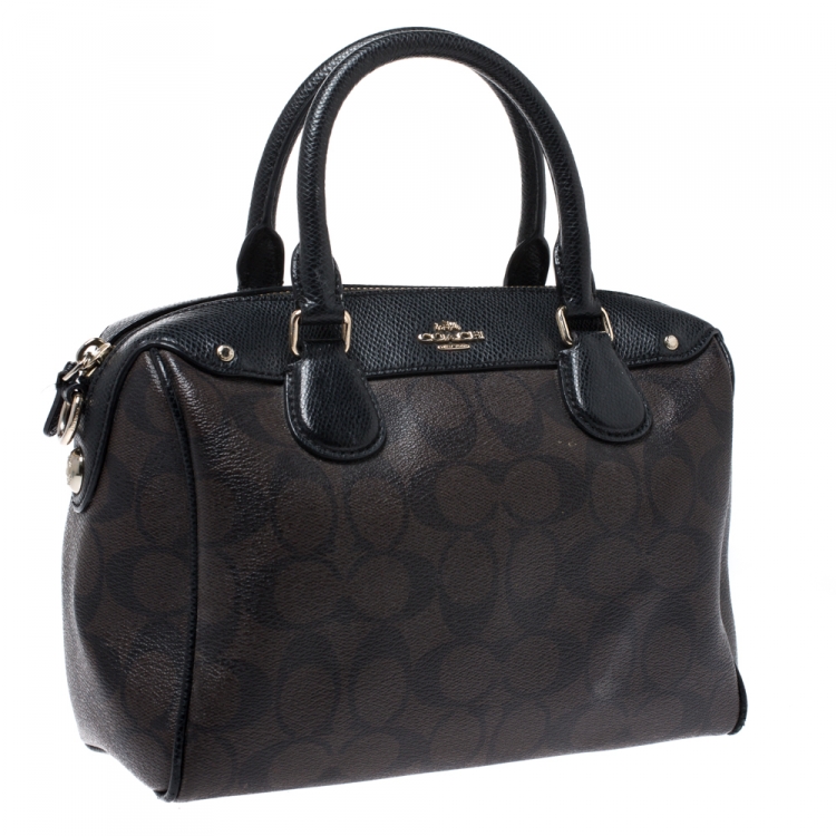 Pre Owned Coach Brown Signature Coated Canvas and Leather Mini Bennett Satchel