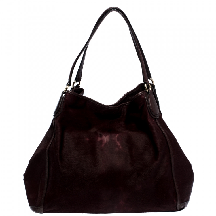 Pre Owned Coach Burgundy Calfhair and Leather Carriage Edie Shoulder Bag