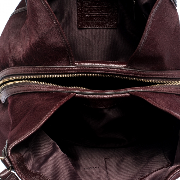 Pre Owned Coach Burgundy Calfhair and Leather Carriage Edie Shoulder Bag