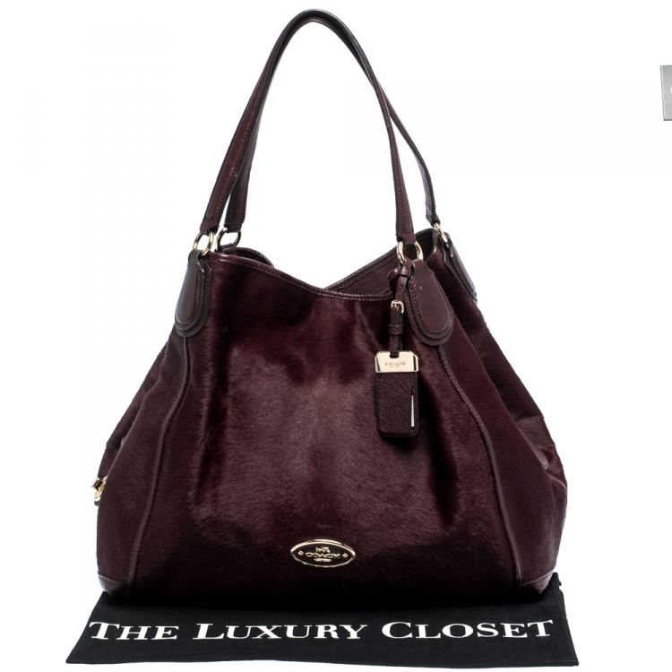 Pre Owned Coach Burgundy Calfhair and Leather Carriage Edie Shoulder Bag