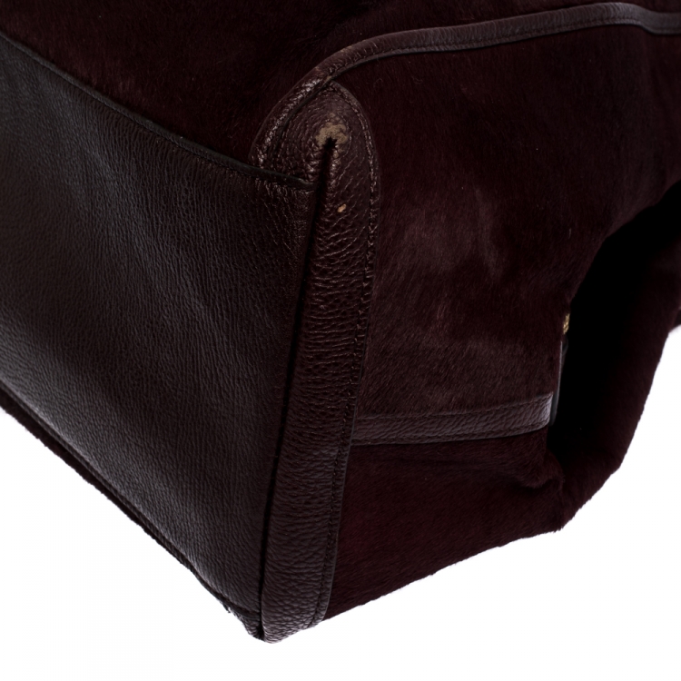 Pre Owned Coach Burgundy Calfhair and Leather Carriage Edie Shoulder Bag