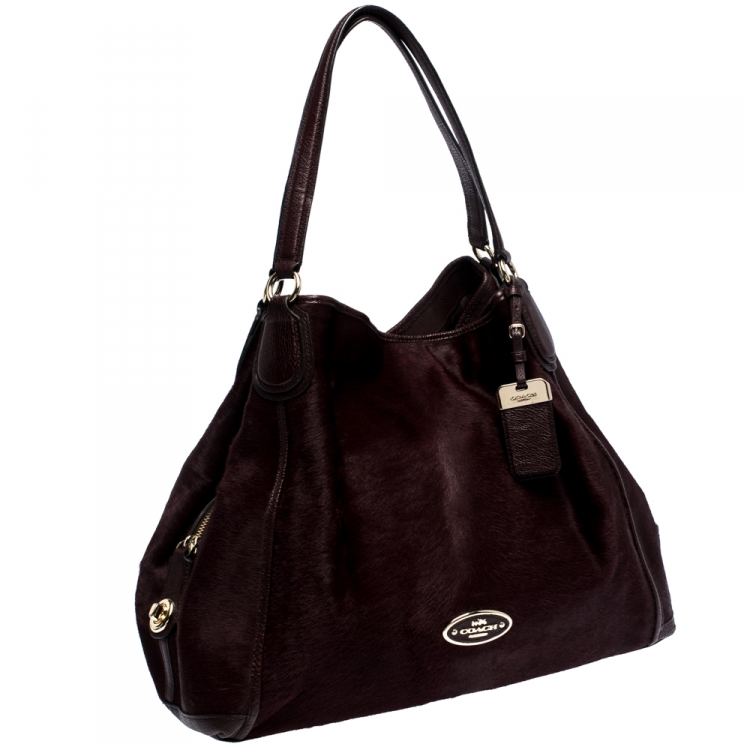 Pre Owned Coach Burgundy Calfhair and Leather Carriage Edie Shoulder Bag