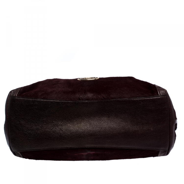 Pre Owned Coach Burgundy Calfhair and Leather Carriage Edie Shoulder Bag