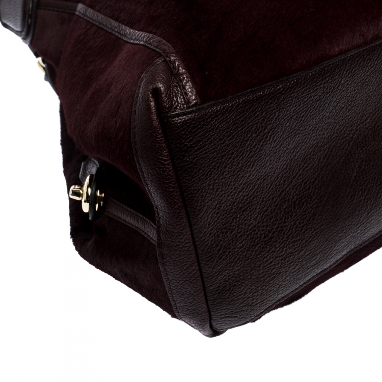 Pre Owned Coach Burgundy Calfhair and Leather Carriage Edie Shoulder Bag