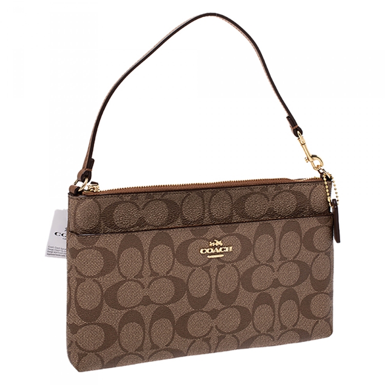 Pre Owned Coach Beige Signature Coated Canvas and Leather Bag