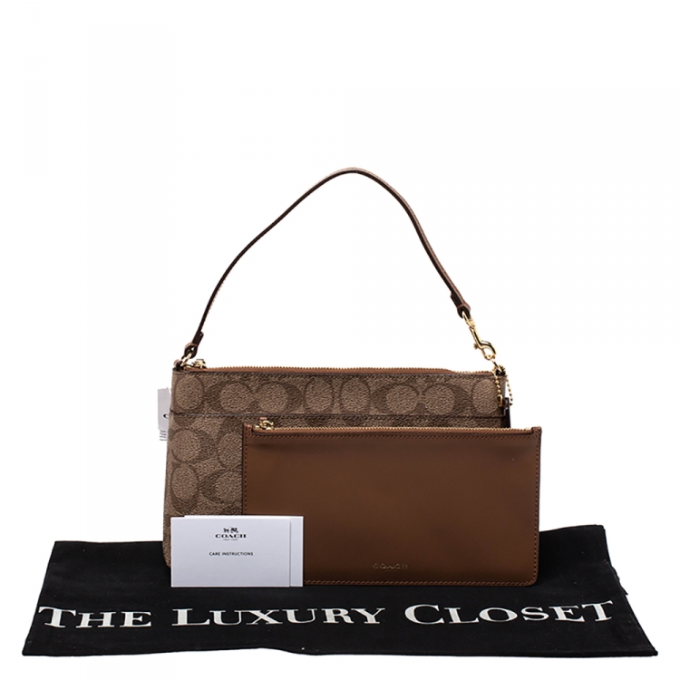 Pre Owned Coach Beige Signature Coated Canvas and Leather Bag