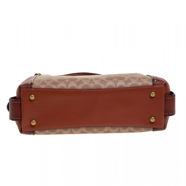 Pre Owned Coach Beige/Tan Coated Canvas and Leather Edie 31 Shoulder Bag