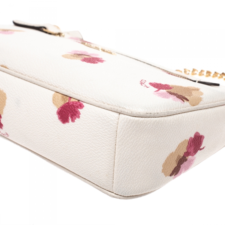 Pre Owned Coach White Floral Print Coated Canvas Pochette Bag