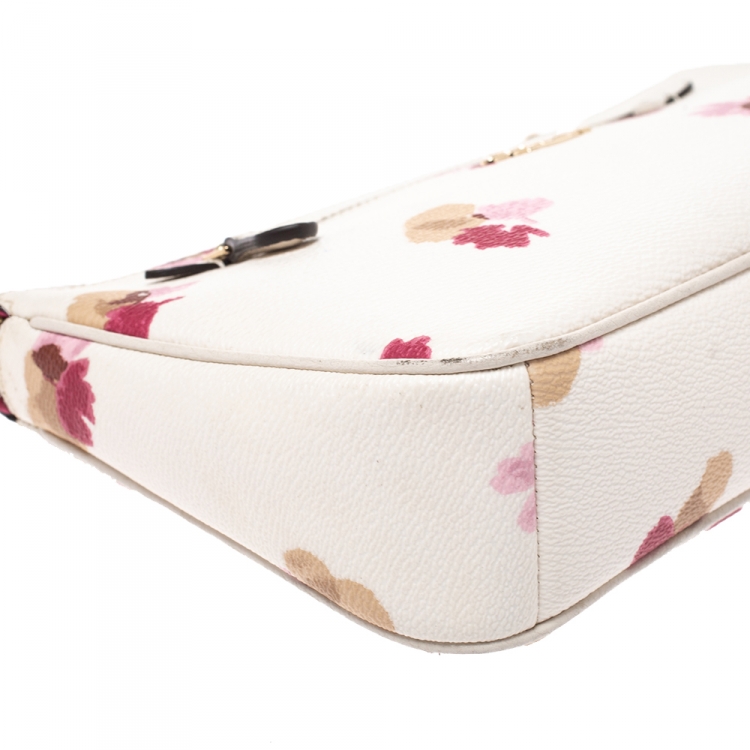 Pre Owned Coach White Floral Print Coated Canvas Pochette Bag