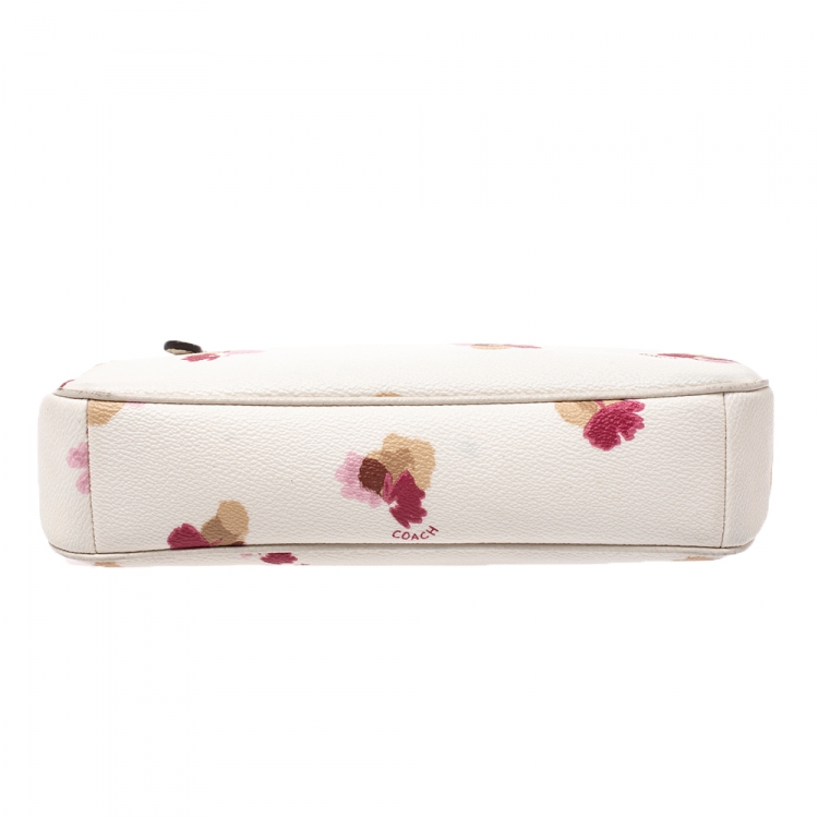 Pre Owned Coach White Floral Print Coated Canvas Pochette Bag