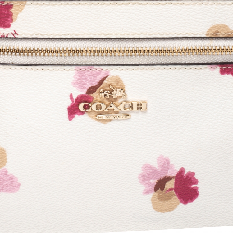 Pre Owned Coach White Floral Print Coated Canvas Pochette Bag
