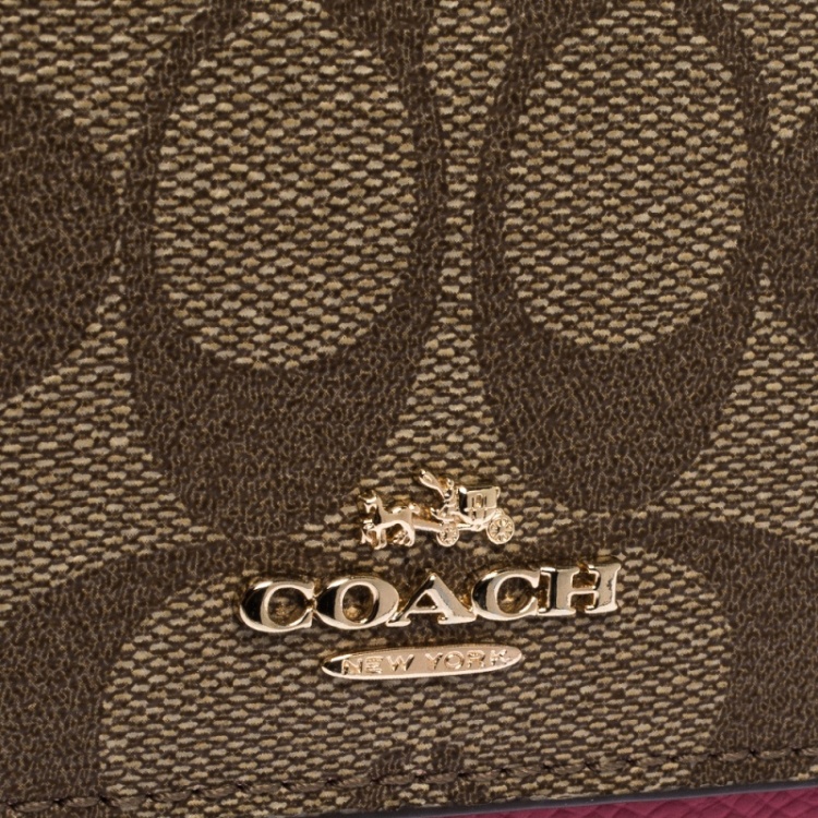 Pre Owned Coach Beige/Pink Coated Canvas and Leather Continental Wallet
