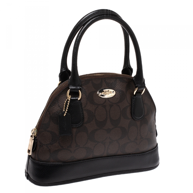 Pre Owned Coach Brown/Black Coated Canvas and Leather Sierra Satchel