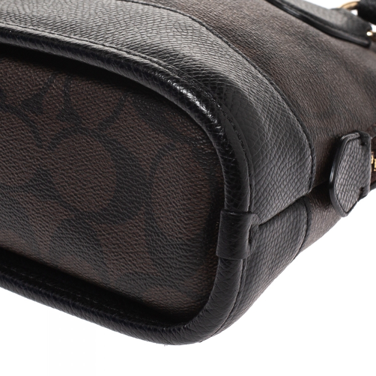 Pre Owned Coach Brown/Black Coated Canvas and Leather Sierra Satchel