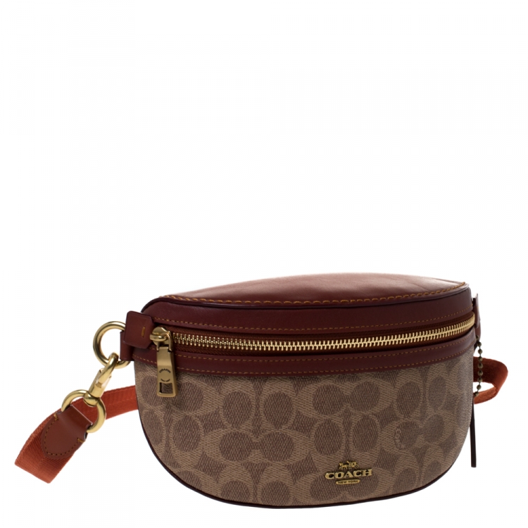 Pre Owned Coach Beige Signature Coated Canvas and Leather Belt Bag