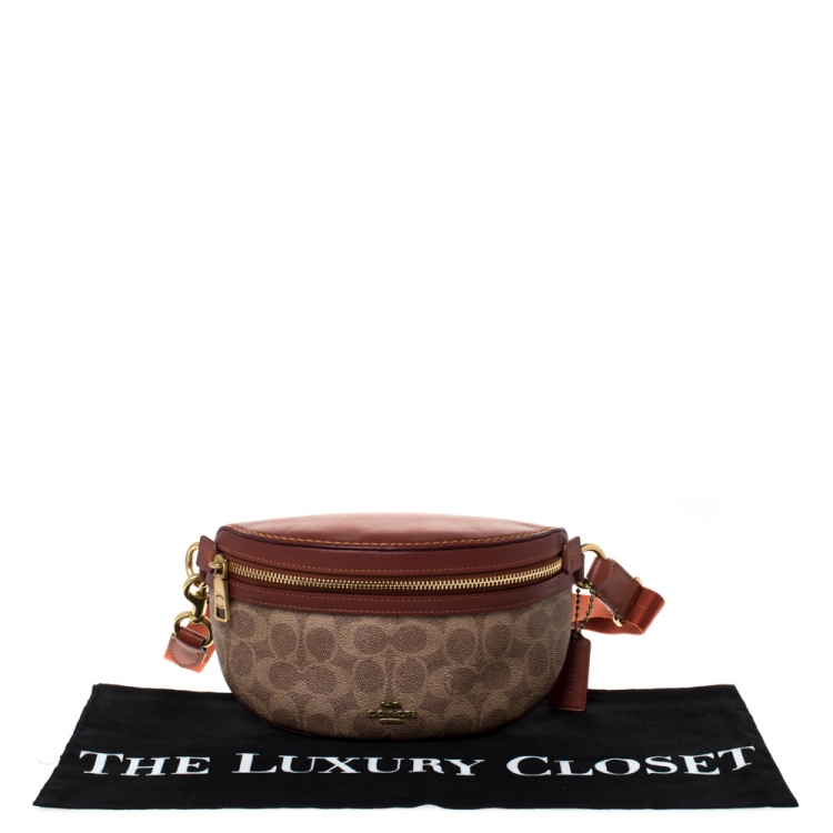 Pre Owned Coach Beige Signature Coated Canvas and Leather Belt Bag