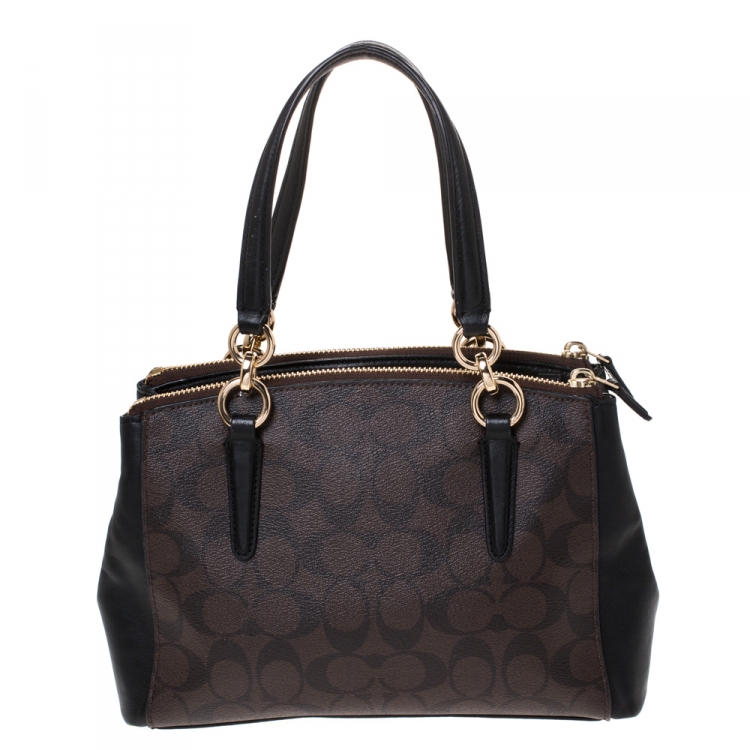 Pre Owned Coach Dark Brown/Black Coated Canvas Mini Christie Carryall Satchel