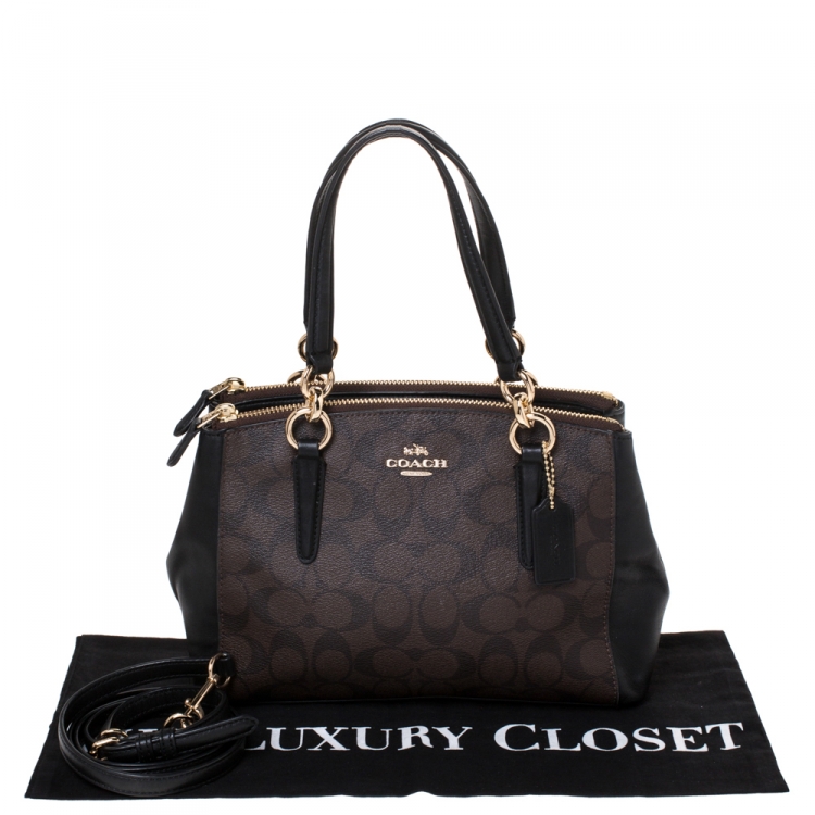 Pre Owned Coach Dark Brown/Black Coated Canvas Mini Christie Carryall Satchel