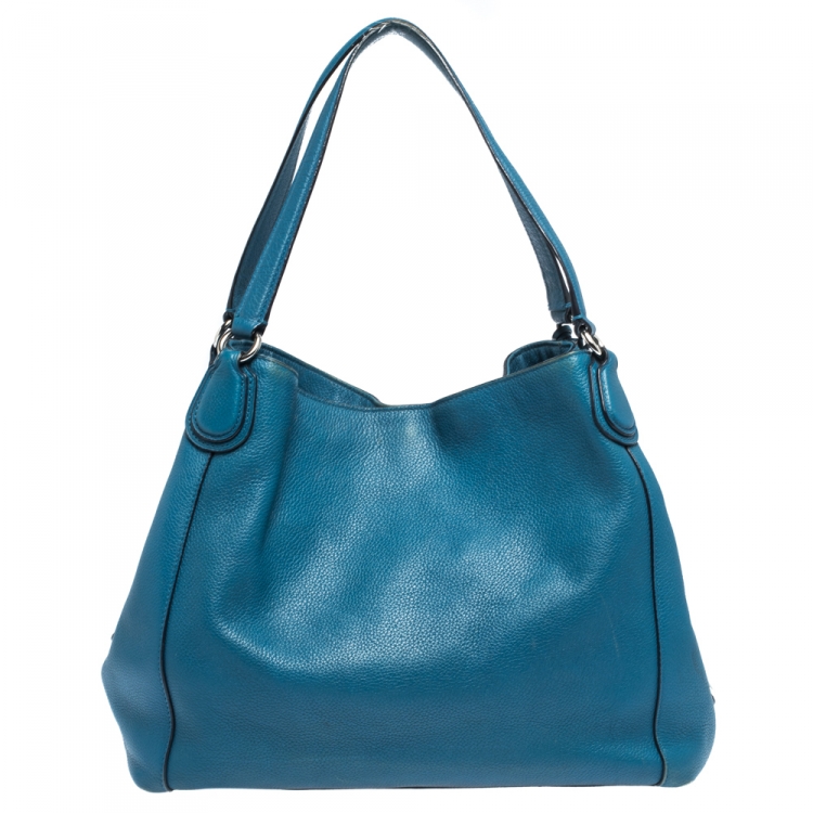 Pre Owned Coach Blue Leather Carriage Edie Shoulder Bag