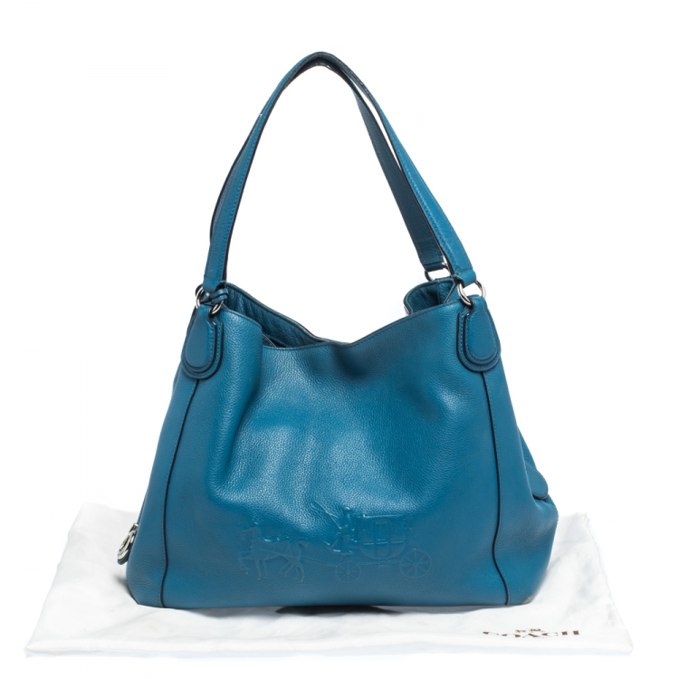 Pre Owned Coach Blue Leather Carriage Edie Shoulder Bag