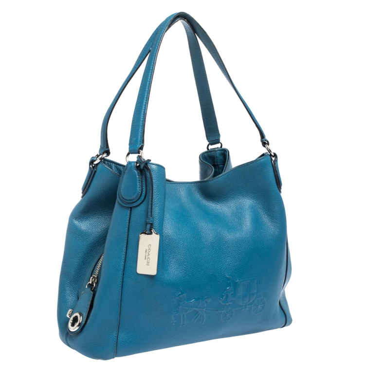 Pre Owned Coach Blue Leather Carriage Edie Shoulder Bag