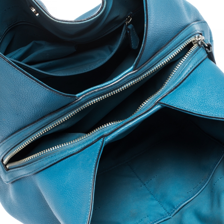 Pre Owned Coach Blue Leather Carriage Edie Shoulder Bag