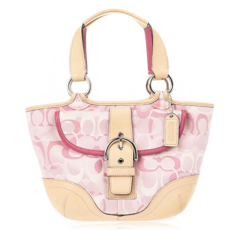 Coach Pink Monogram and Beige Leather Small Tote Coach | The Luxury Closet