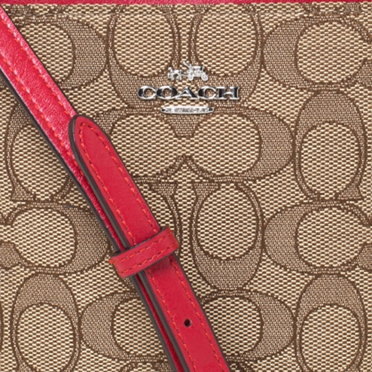 مملوكة مسبقًا  Coach Brown/Red Signature Canvas and Leather Courie Crossbody Bag