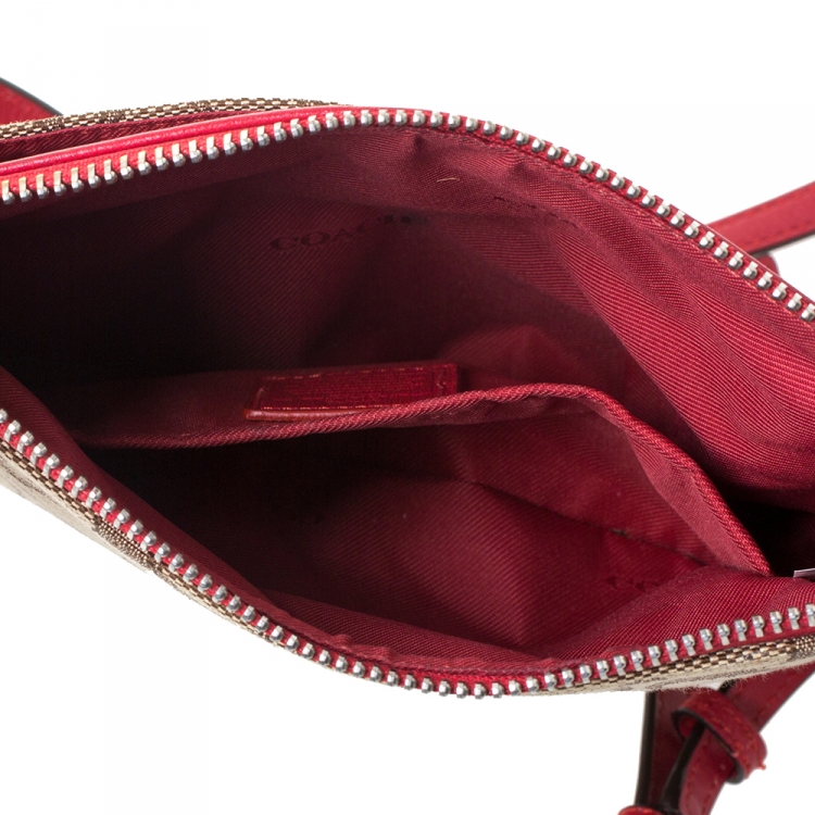 مملوكة مسبقًا  Coach Brown/Red Signature Canvas and Leather Courie Crossbody Bag
