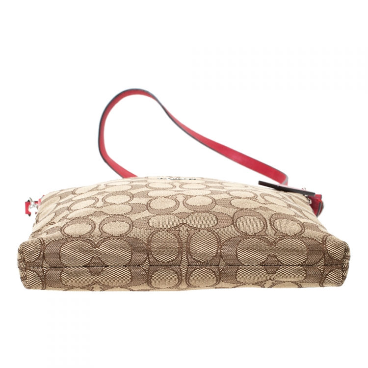 مملوكة مسبقًا  Coach Brown/Red Signature Canvas and Leather Courie Crossbody Bag