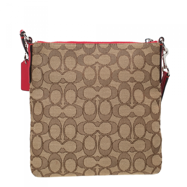 مملوكة مسبقًا  Coach Brown/Red Signature Canvas and Leather Courie Crossbody Bag