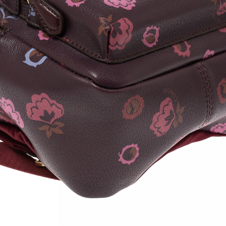 Pre Owned Coach Burgundy Printed Leather and Nylon Mini Charlie Backpack