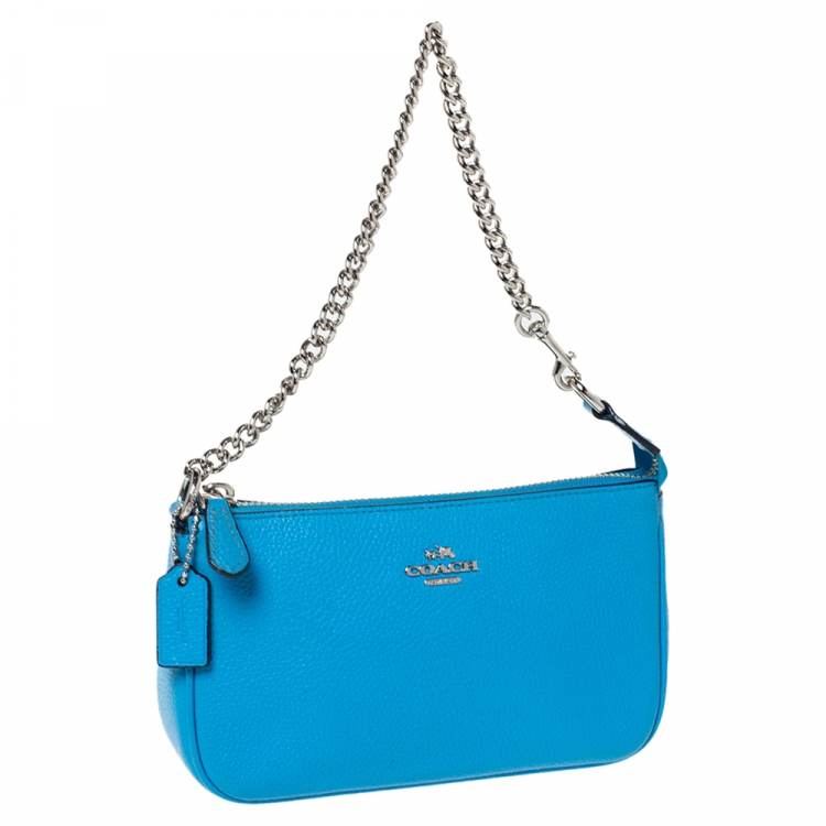 Pre Owned Coach Sky Blue Leather Mini Pochette