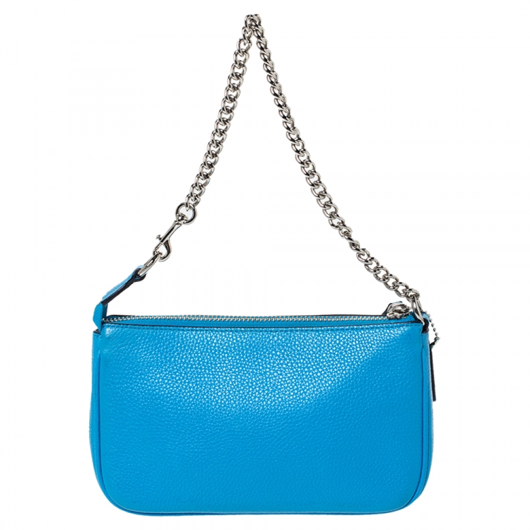 Pre Owned Coach Sky Blue Leather Mini Pochette