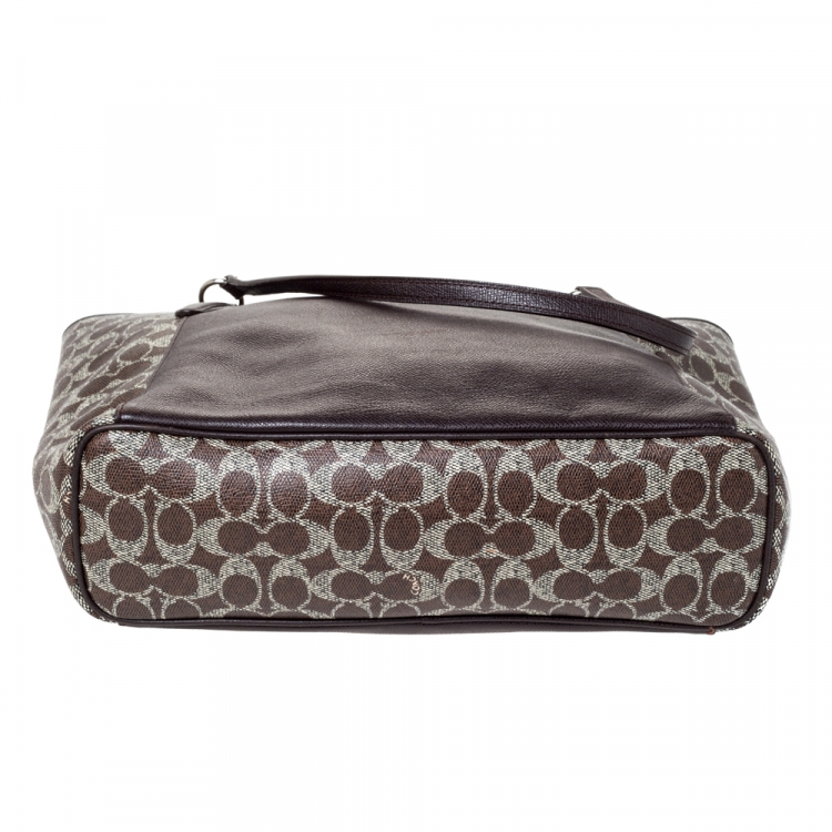 Pre Owned Coach Brown Signature Coated Canvas Top Zip Tote