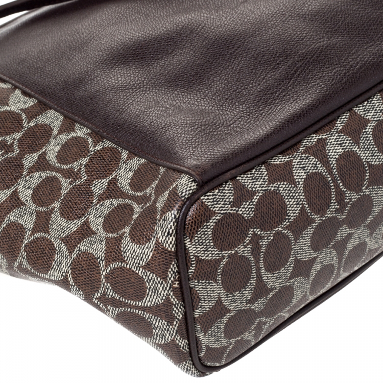 Pre Owned Coach Brown Signature Coated Canvas Top Zip Tote