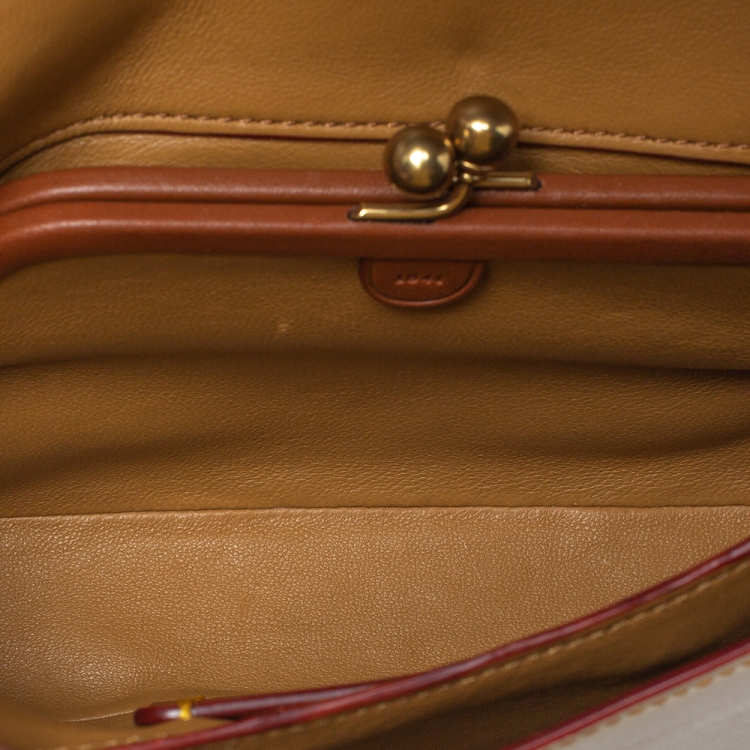 Pre Owned Coach Ivory Tea Rose Applique Leather Dinky Chain Shoulder Bag