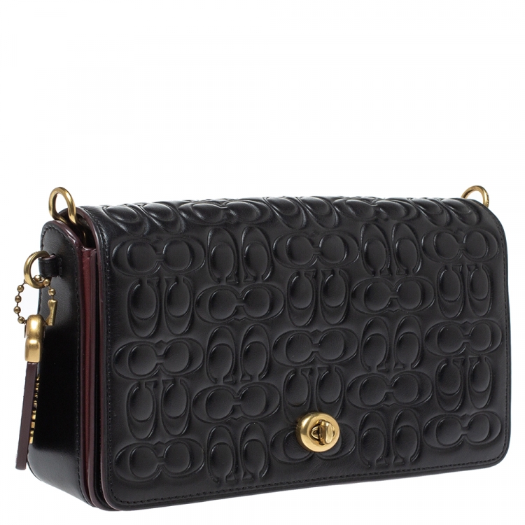 Pre Owned Coach Black Monogram Leather Flap Crossbody Bag