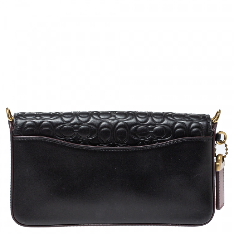 Pre Owned Coach Black Monogram Leather Flap Crossbody Bag