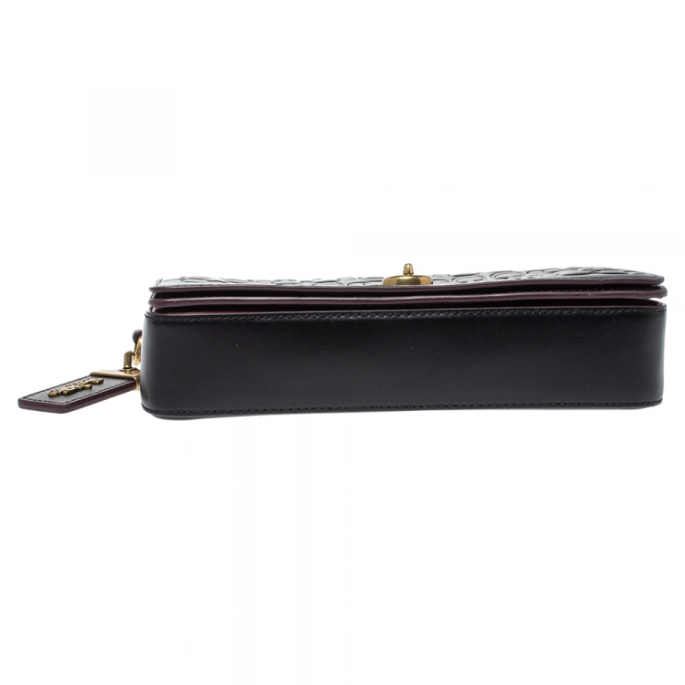 Pre Owned Coach Black Monogram Leather Flap Crossbody Bag