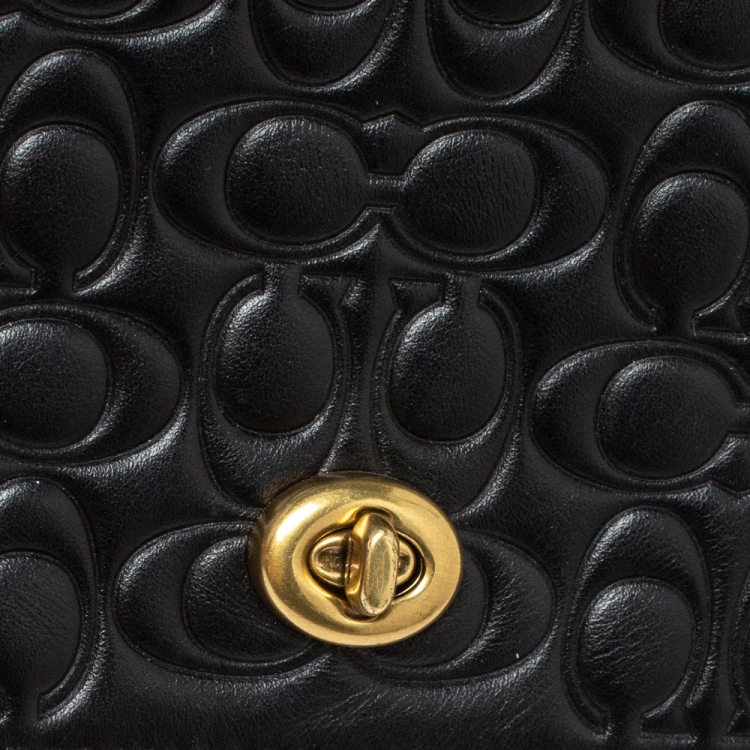 Pre Owned Coach Black Monogram Leather Flap Crossbody Bag