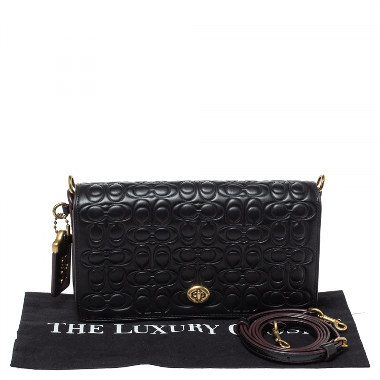 Pre Owned Coach Black Monogram Leather Flap Crossbody Bag
