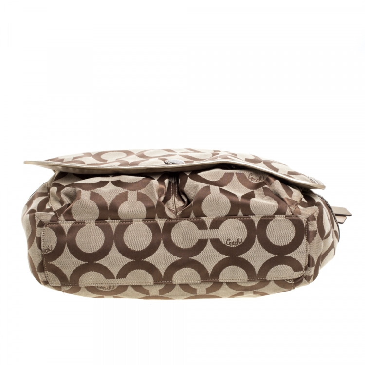 Pre Owned Coach Beige Signature Canvas Diaper Messenger Bag