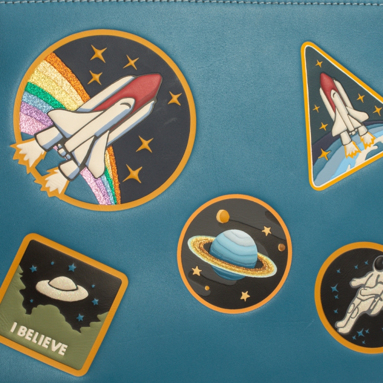 Pre Owned Coach Blue Leather Nasa Space Collection Wrislet Pouch