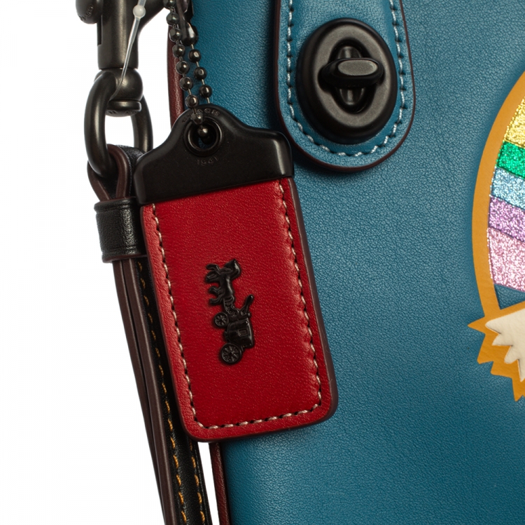 Pre Owned Coach Blue Leather Nasa Space Collection Wrislet Pouch