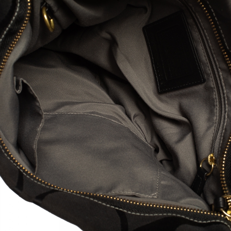 Pre Owned Coach Black Signature Canvas and Leather Carly Hobo
