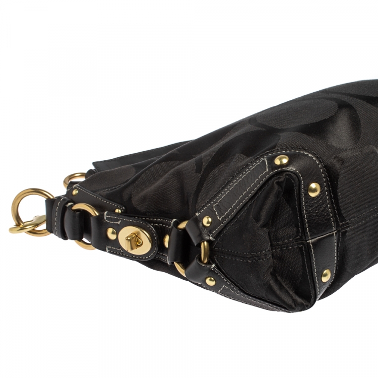 Pre Owned Coach Black Signature Canvas and Leather Carly Hobo