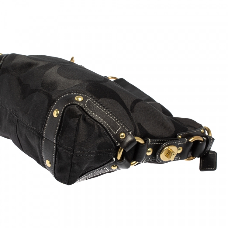 Pre Owned Coach Black Signature Canvas and Leather Carly Hobo